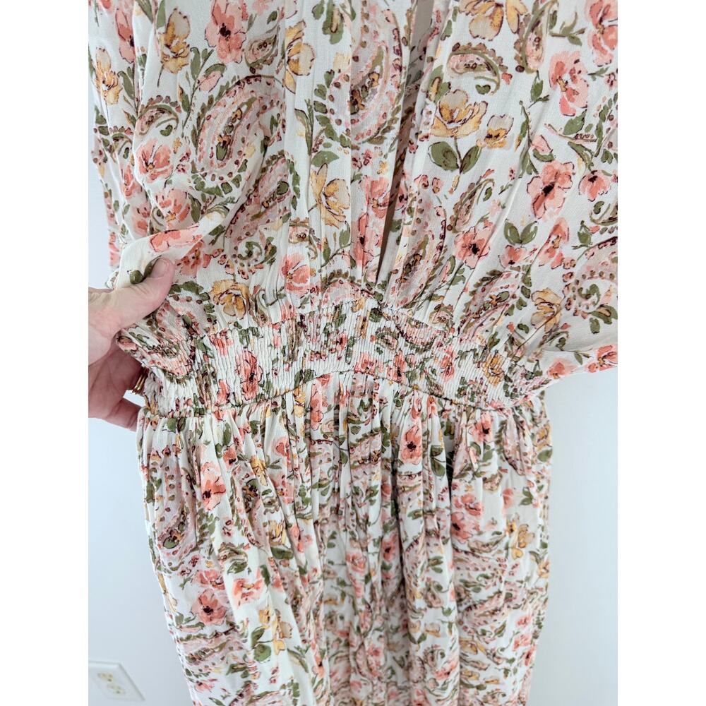 Aura Boho Maxi Dress in a cream and peach paisley floral pattern-Size M - Picture 6 of 13